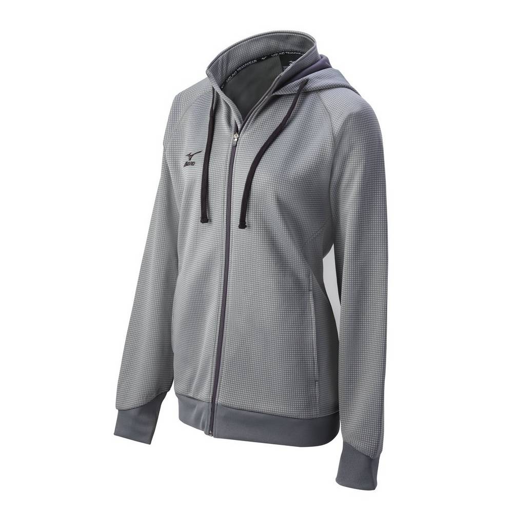 Felpa Con Cappuccio Mizuno Pro Full Cerniera Hoody Donna - Grigie - 46850-BHMR